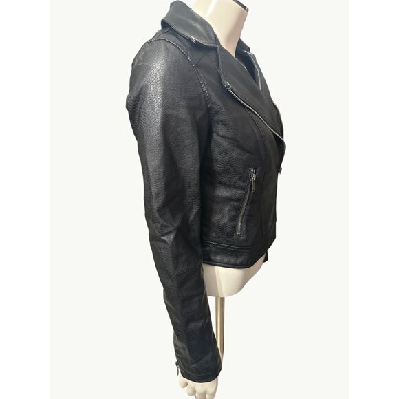 Aeropostale Faux Leather Moto Black Biker Style Jacket Zipper Pockets Sleev Stud - Picture 2 of 10